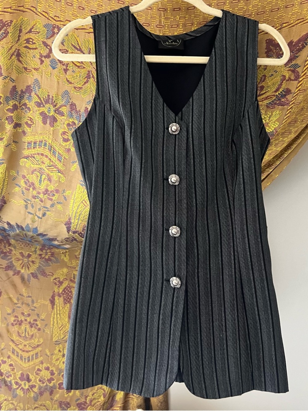 Black Pinstripe Button-Front vest